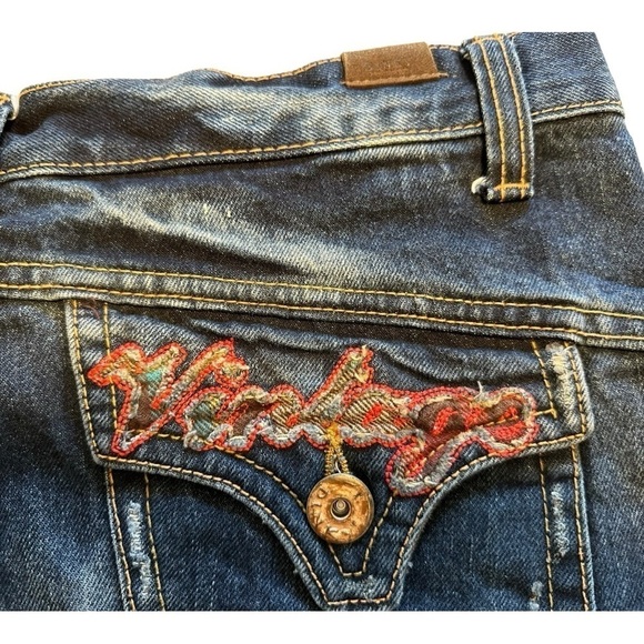 DINKY Denim Shorts With Plaid And Distressing Dark Wash  - Size Medium - Picture 2 of 12